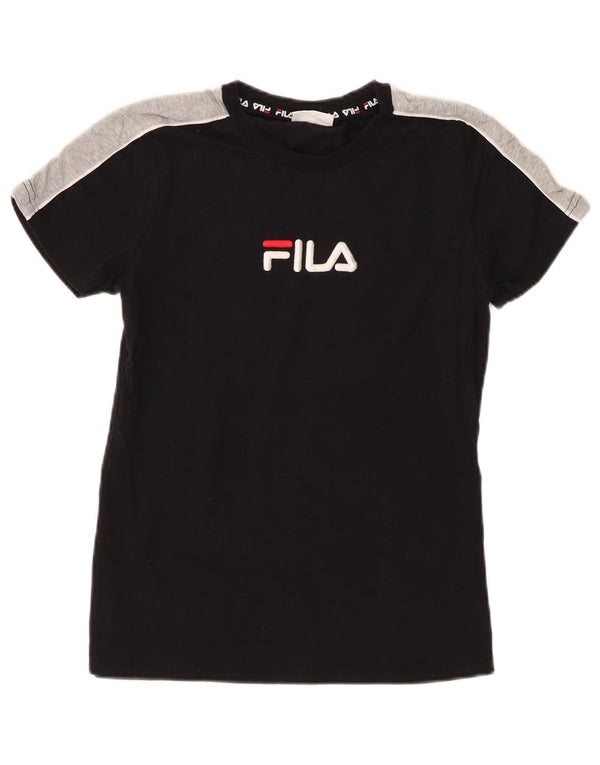Fila Womens Graphic T-Shirt Top UK 10 Small Black Colourblock Cotton