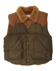 BANANA REPUBLIC Mens Padded Gilet UK 40 Large Khaki Colourblock Leather