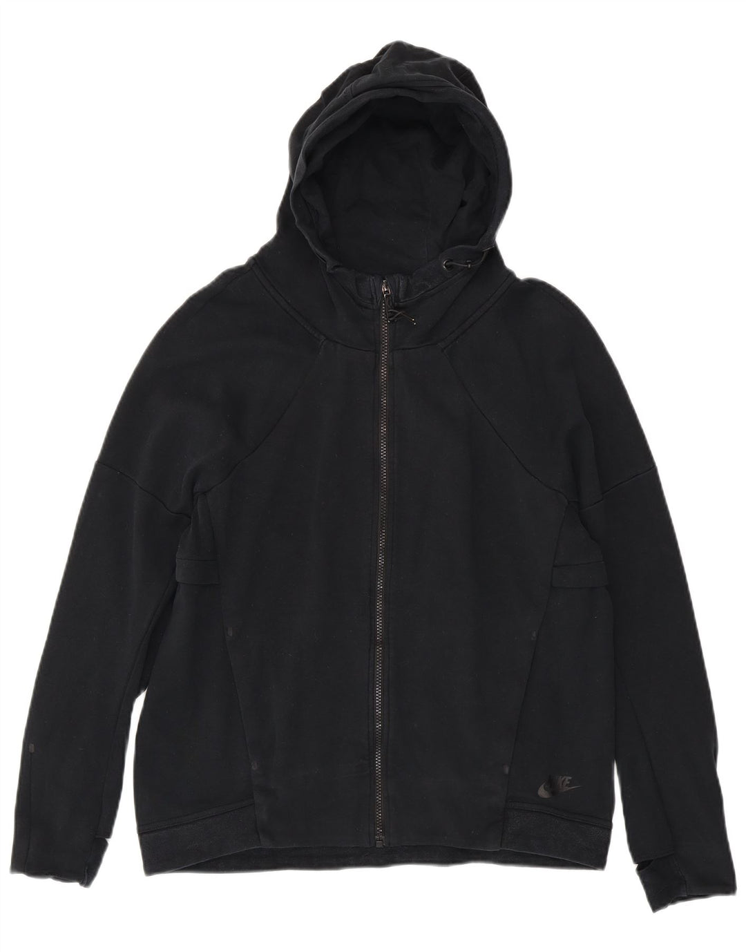 Nike Womens Zip Hoodie Sweater UK 14 Medium Black Cotton