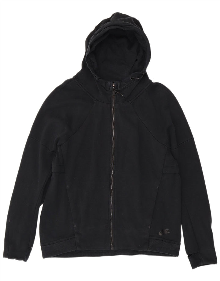 Nike Womens Zip Hoodie Sweater UK 14 Medium Black Cotton