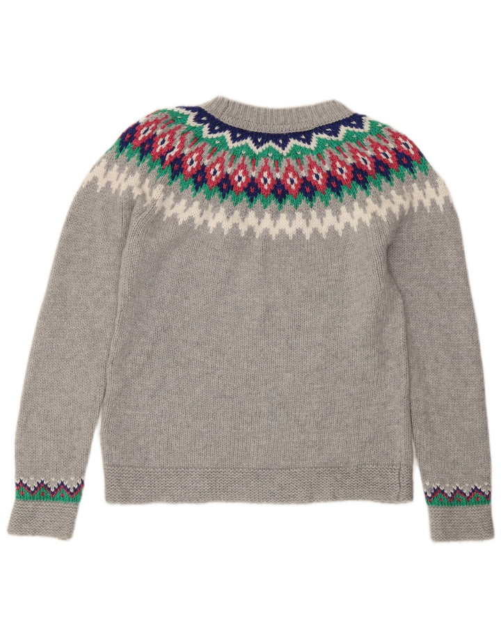 Boden Womens Crew Neck Jumper Sweater UK 10 Small Grey Fair Isle Polyamide