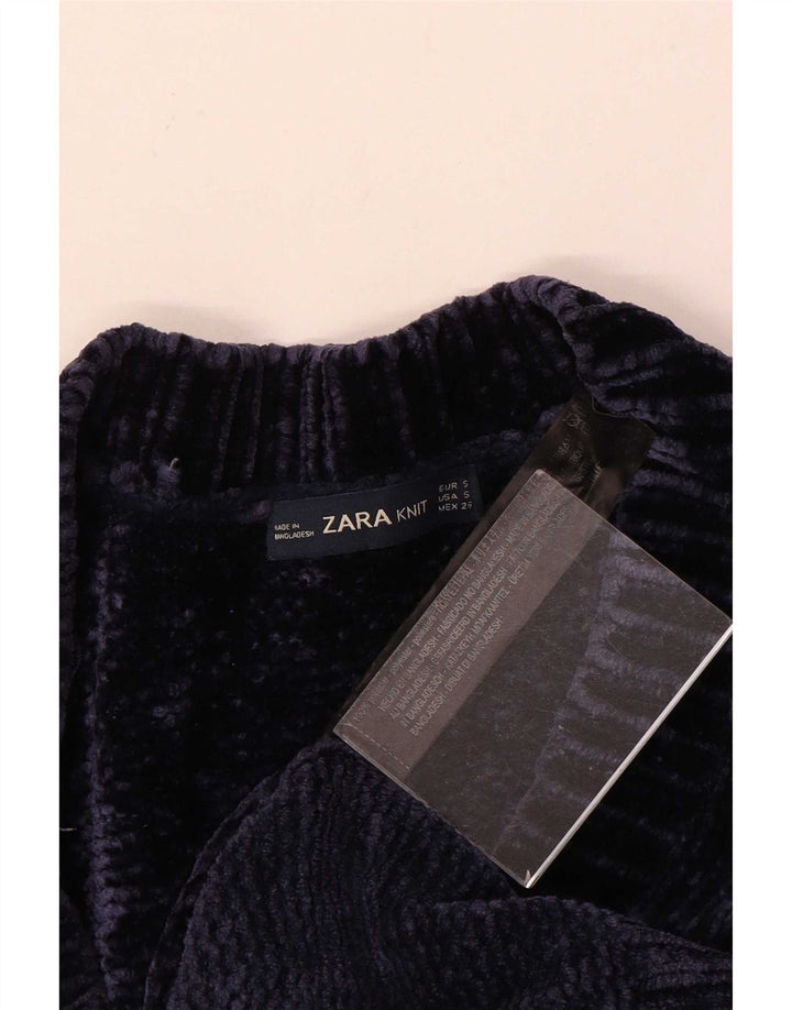 Zara Womens Oversized V-Neck Jumper Sweater UK 10 Small Navy Blue Polyester
