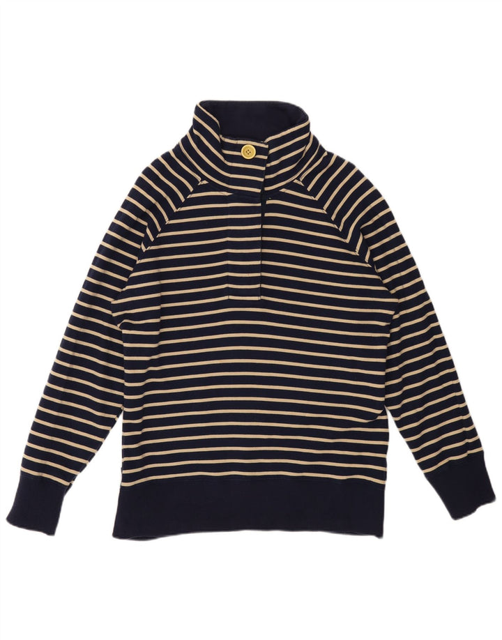 JOULES Womens Button Neck Sweatshirt Jumper UK 14 Large Navy Blue Striped