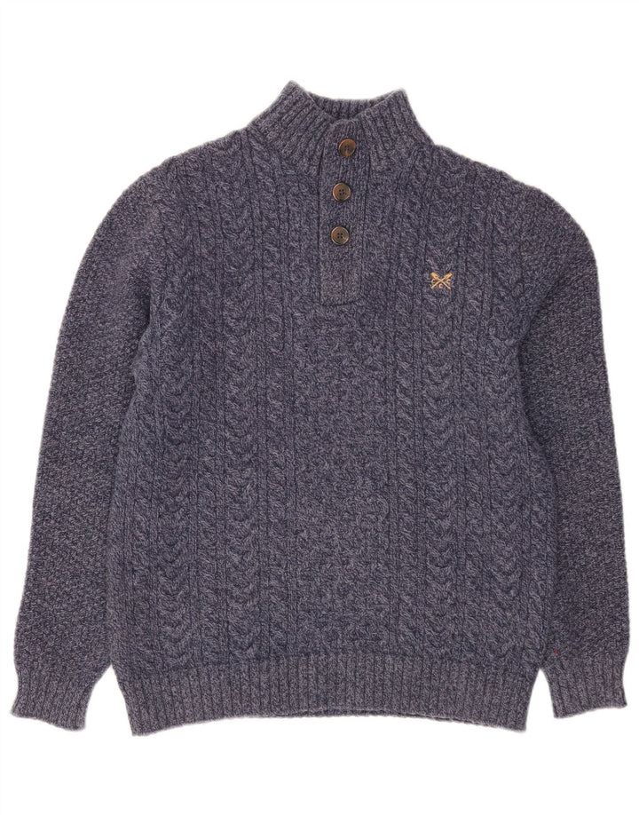 Crew Clothing Mens Button Neck Jumper Sweater Small Navy Blue Flecked