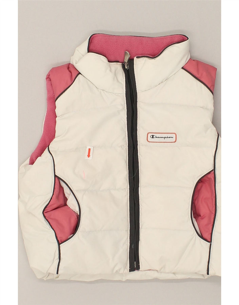 CHAMPION Girls Hooded Padded Gilet 3-4 Years 2XS White Colourblock | Vintage Champion | Thrift | Second-Hand Champion | Used Clothing | Messina Hembry 