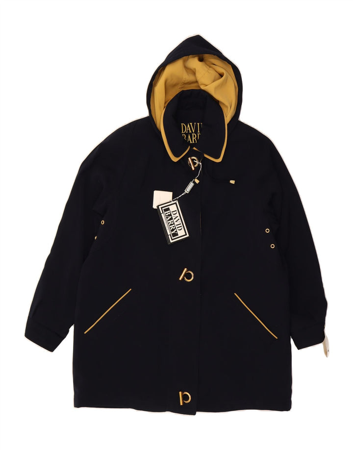 DAVID BARRY Womens Hooded Overcoat UK 14 Medium  Navy Blue Polyester Vintage David Barry and Second-Hand David Barry from Messina Hembry 