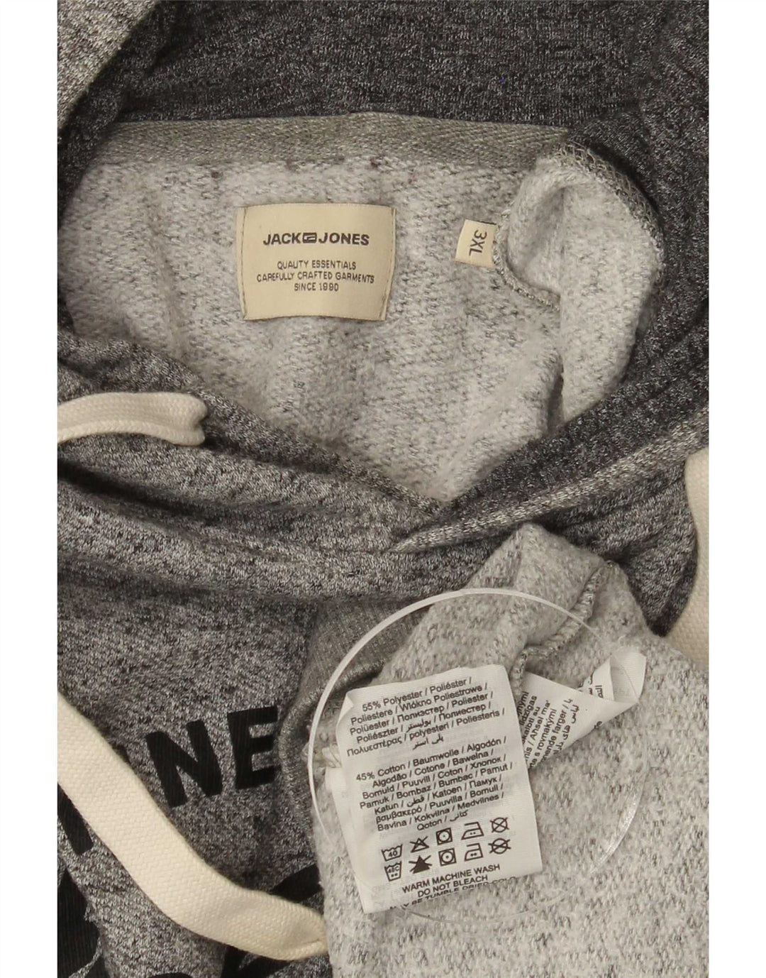 Jack & Jones Mens Graphic Hoodie Jumper 3XL Grey Flecked Polyester