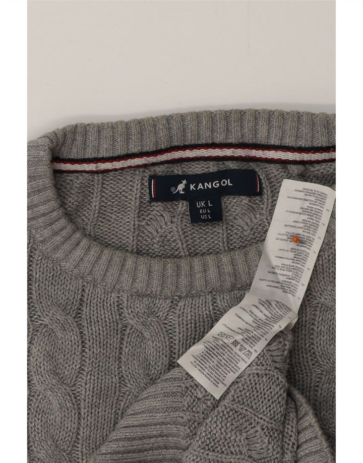 KANGOL Mens Crew Neck Jumper Sweater Large Grey Cotton