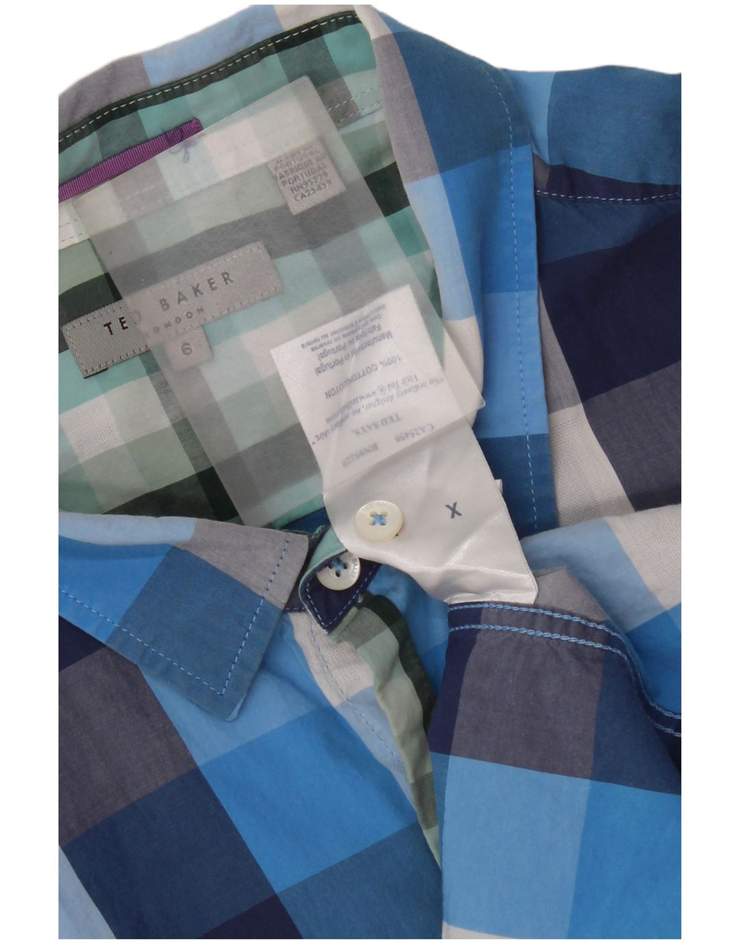 Ted Baker Mens Short Sleeve Shirt Size 6 2XL Blue Check Cotton