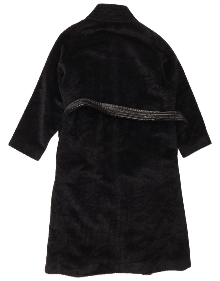 Max Mara Womens Wrap Faux Leather Overcoat UK 8 Small Black Alpaca Wool