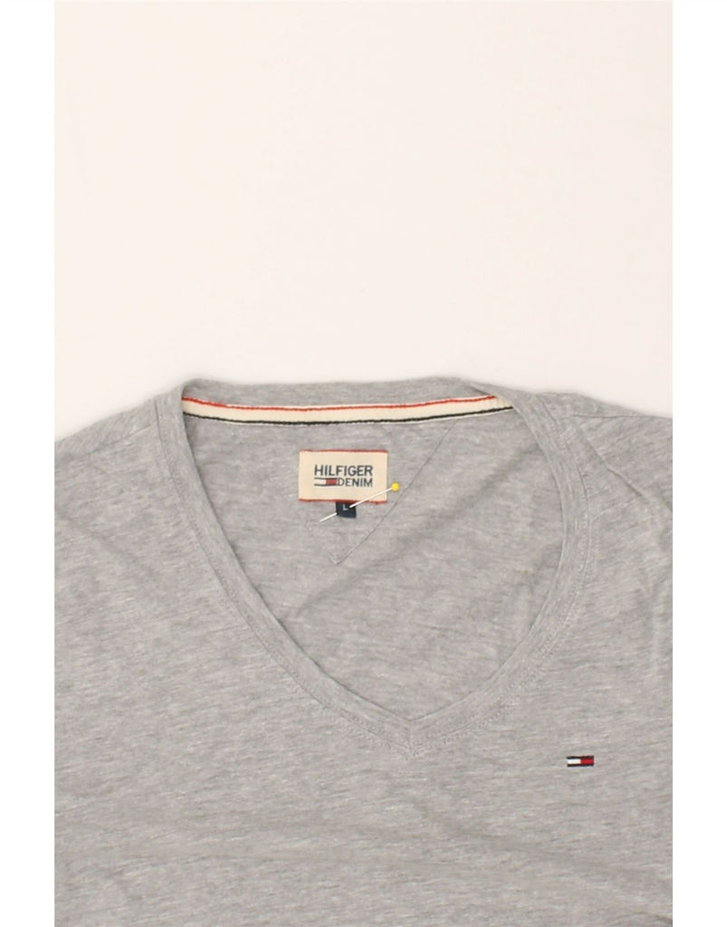 TOMMY HILFIGER Womens T-Shirt Top UK 16 Large Grey Flecked Cotton | Vintage Tommy Hilfiger | Thrift | Second-Hand Tommy Hilfiger | Used Clothing | Messina Hembry 