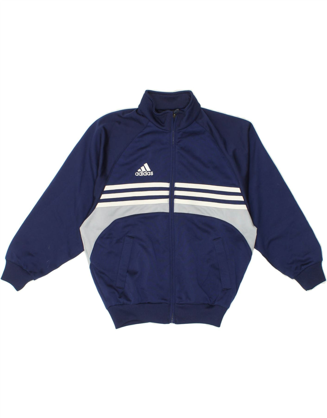 ADIDAS Boys Tracksuit Top Jacket 7-8 Years Navy Blue Colourblock Polyester Vintage Adidas and Second-Hand Adidas from Messina Hembry 