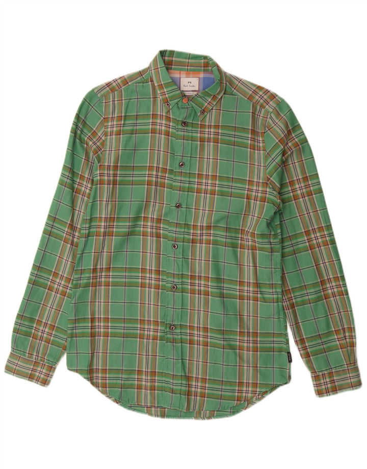 PAUL SMITH Mens Tailored Fit Flannel Shirt Small Green Check Cotton