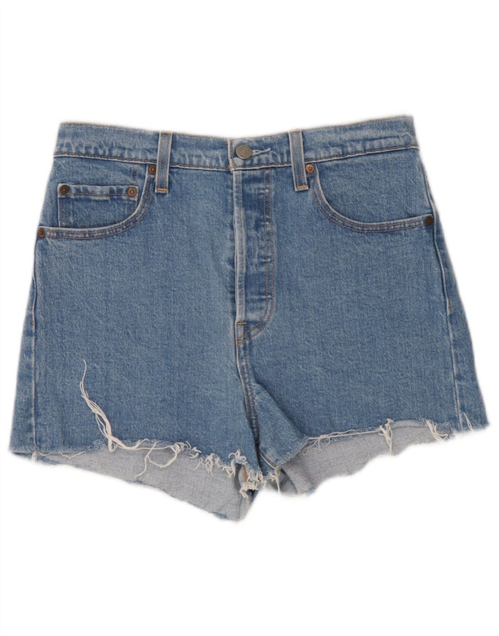 Levi's Womens Ribcage Distressed Denim Shorts W29 Medium Blue Cotton