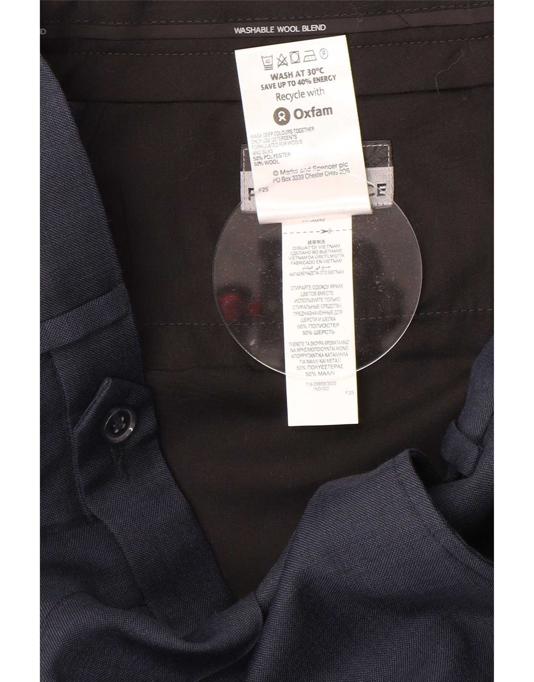 Marks & Spencer Mens Pegged Suit Trousers W32 L31 Navy Blue Polyester