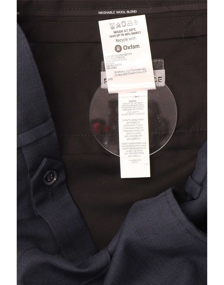 Marks & Spencer Mens Pegged Suit Trousers W32 L31 Navy Blue Polyester