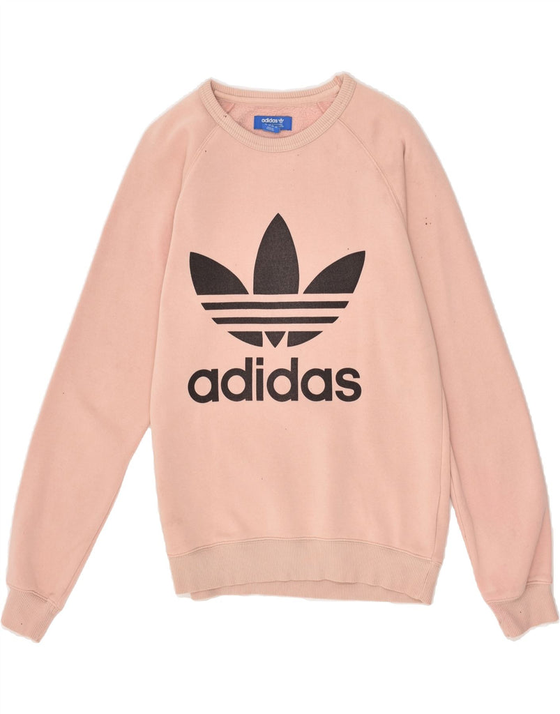 ADIDAS Womens Oversized Graphic Sweatshirt Jumper UK 6 XS Pink Cotton | Vintage Adidas | Thrift | Second-Hand Adidas | Used Clothing | Messina Hembry 