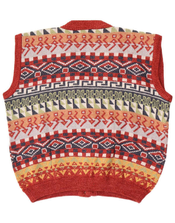 Vintage Mens Sleeveless Cardigan Sweater XL Multicoloured Geometric