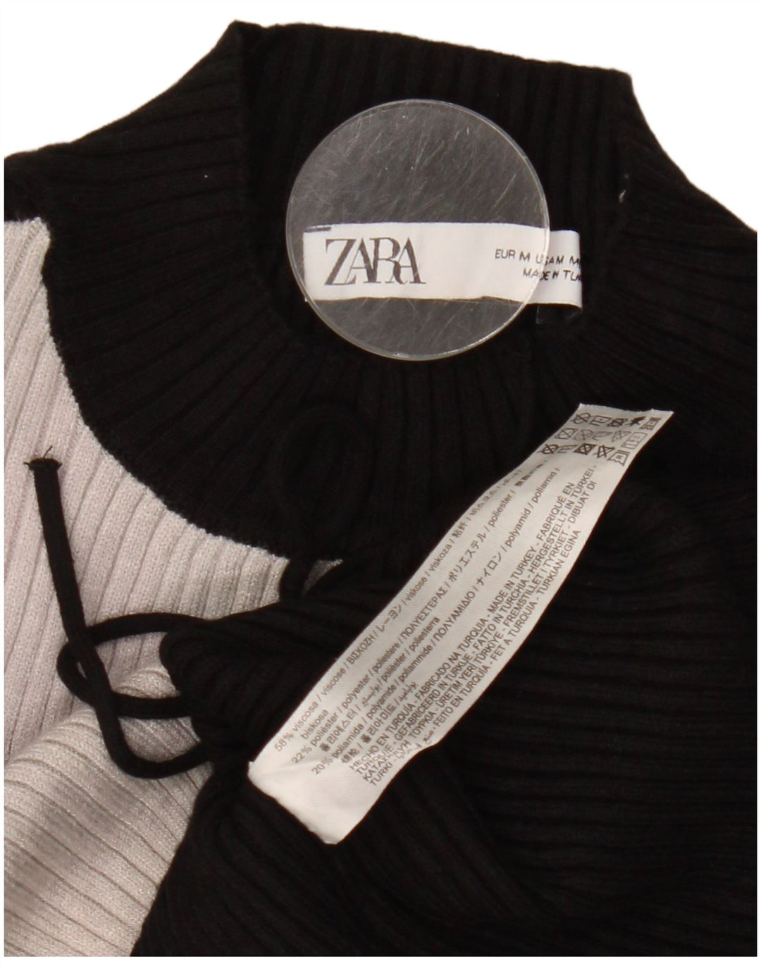 Zara Womens Crop Top Long Sleeve UK 12 Medium Black Colourblock Viscose