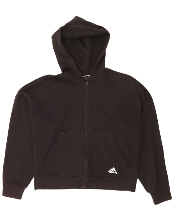 Adidas Womens Crop Oversized Zip Hoodie Sweater UK 12/14 Medium Black