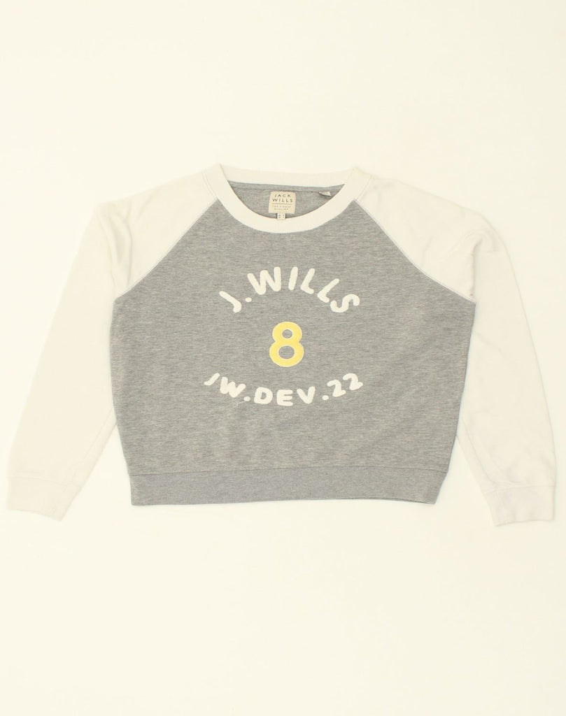 JACK WILLS Womens Oversized Graphic Sweatshirt Jumper UK 8 Small Grey | Vintage Jack Wills | Thrift | Second-Hand Jack Wills | Used Clothing | Messina Hembry 