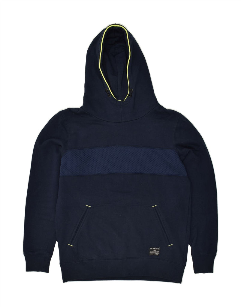 JACK & JONES Mens Hoodie Jumper Medium Navy Blue Colourblock Polyester | Vintage Jack & Jones | Thrift | Second-Hand Jack & Jones | Used Clothing | Messina Hembry 