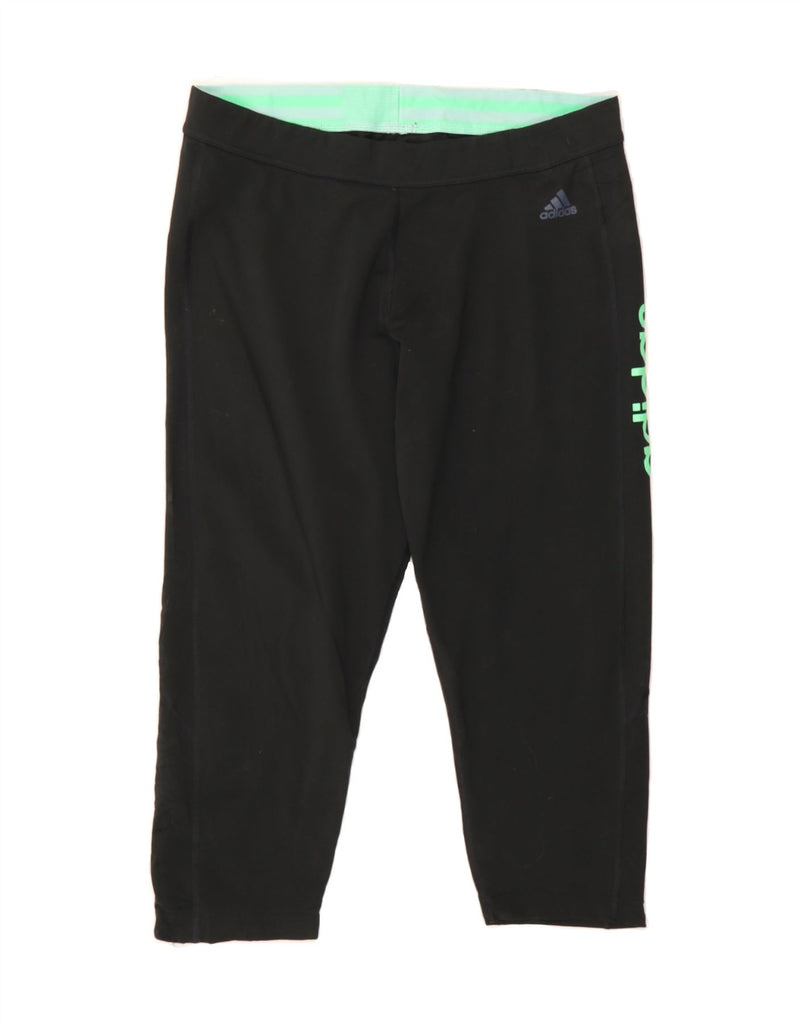 ADIDAS Womens Climalite Capri Graphic Leggings UK 16/18 Large  Black Vintage Adidas and Second-Hand Adidas from Messina Hembry 