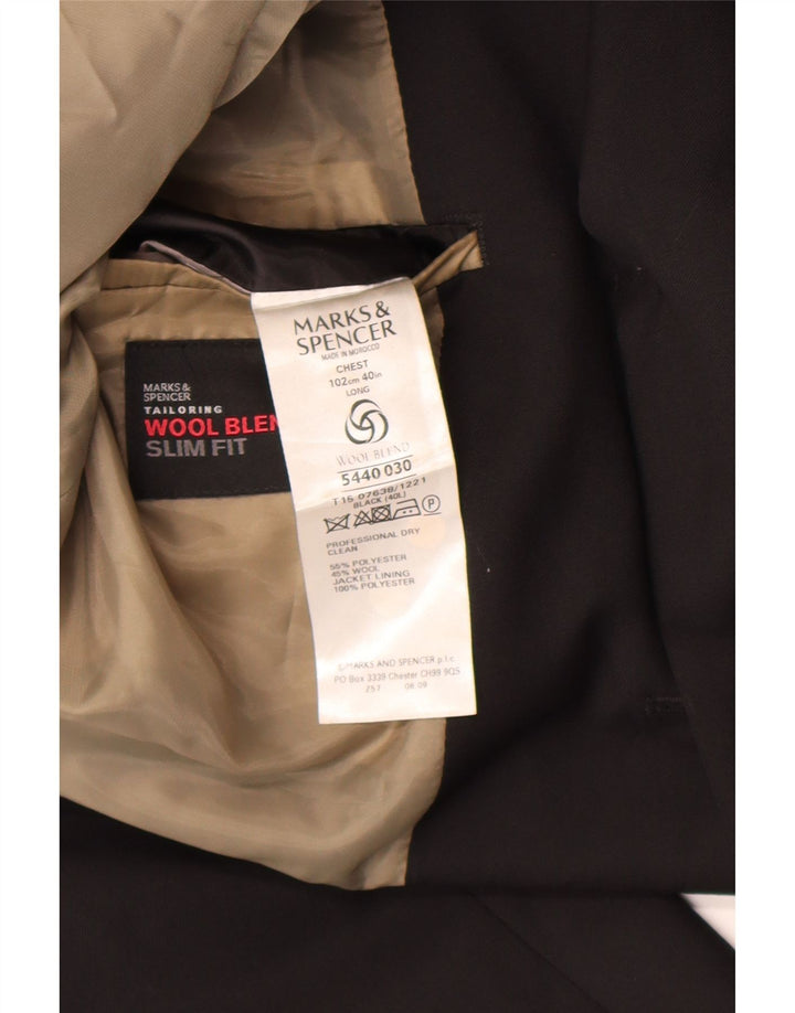 Marks & Spencer Mens 3 Button Slim Fit Blazer Jacket UK 40 Medium Black