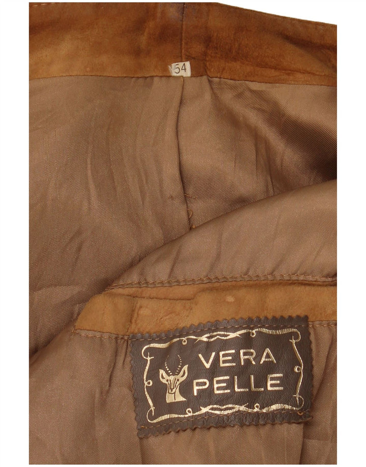 Vintage Mens Suede Jacket IT 54 2XL Beige Leather