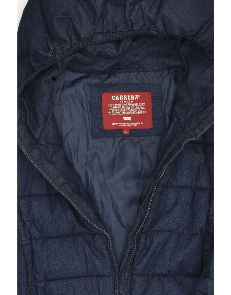 CARRERA Mens Hooded Padded Jacket UK 40 Large Navy Blue Polyester | Vintage Carrera | Thrift | Second-Hand Carrera | Used Clothing | Messina Hembry 