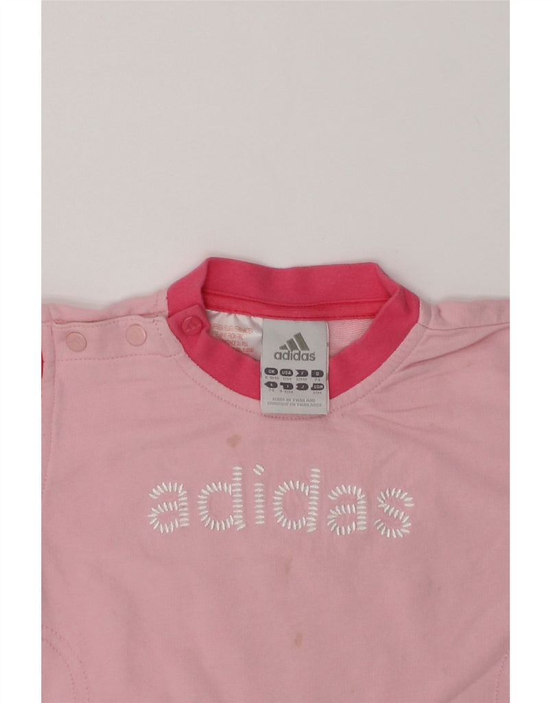 ADIDAS Baby Girls Graphic Sweatshirt Jumper 6-9 Months Pink Colourblock | Vintage Adidas | Thrift | Second-Hand Adidas | Used Clothing | Messina Hembry 