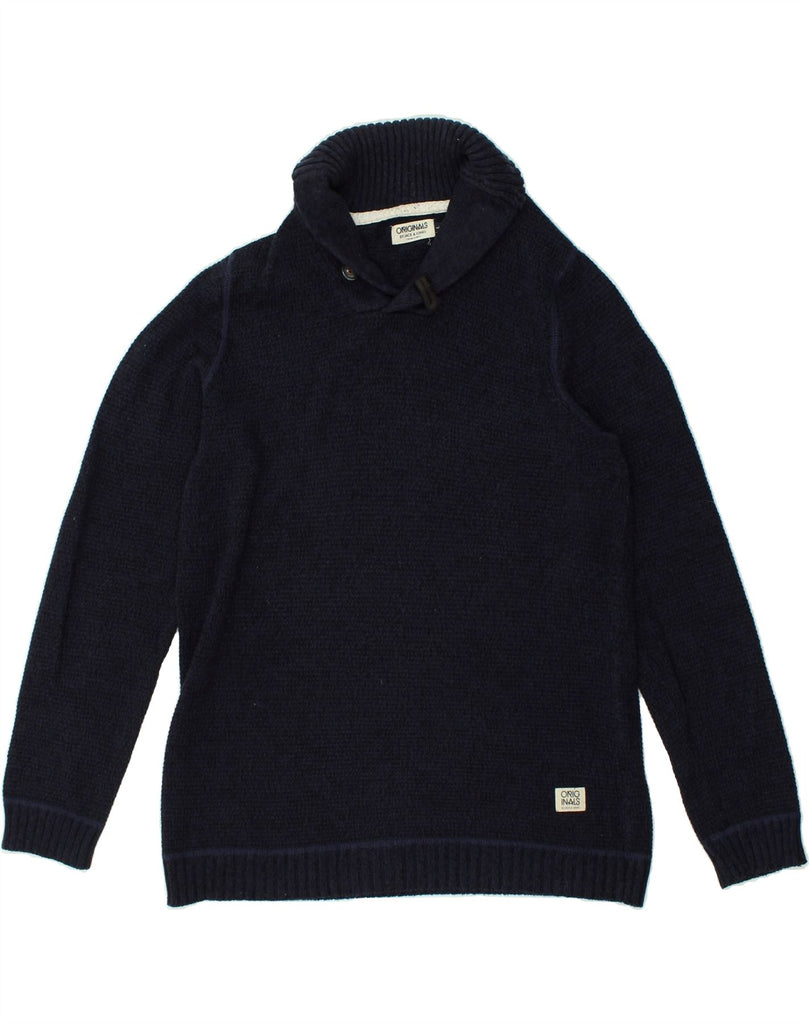 JACK & JONES Mens Shawl Neck Jumper Sweater Large Navy Blue Cotton | Vintage Jack & Jones | Thrift | Second-Hand Jack & Jones | Used Clothing | Messina Hembry 