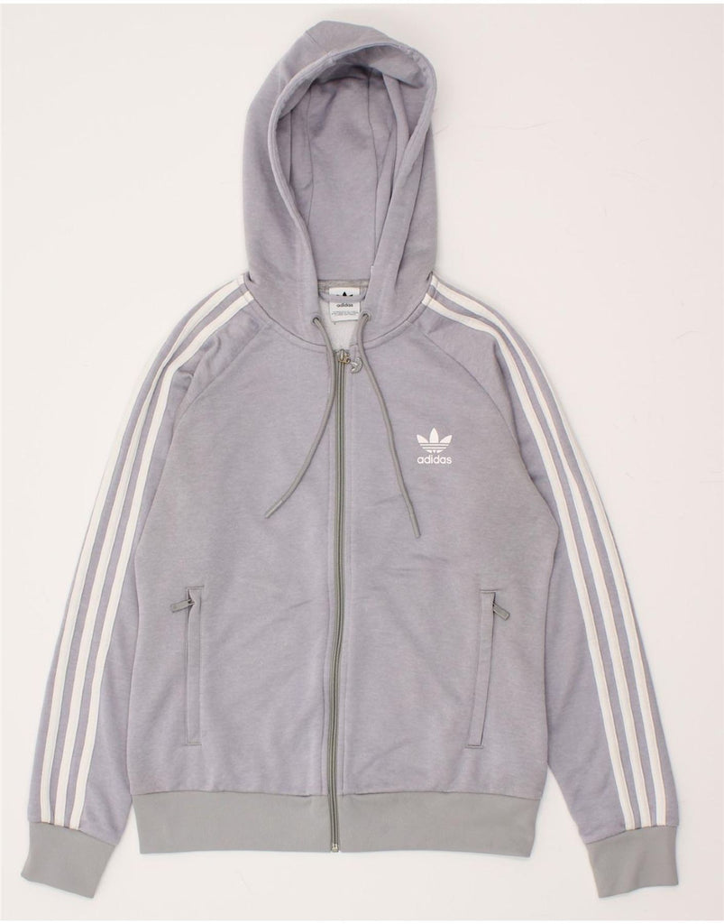 ADIDAS Womens Zip Hoodie Sweater UK 14 Medium  Grey Polyester | Vintage Adidas | Thrift | Second-Hand Adidas | Used Clothing | Messina Hembry 