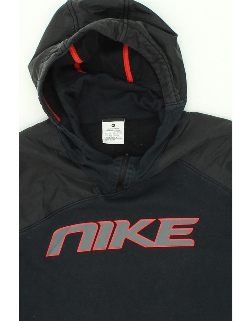 NIKE Boys Graphic Zip Neck Hoodie Jumper 13-14 Years XL Navy Blue Cotton Vintage Nike and Second-Hand Nike from Messina Hembry 