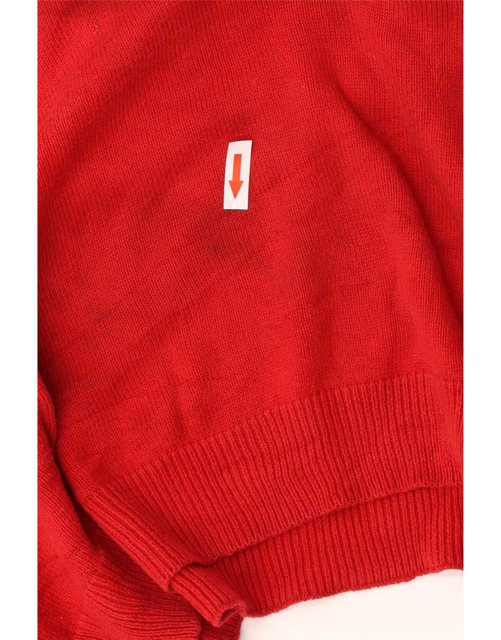 Chaps Mens V-Neck Jumper Sweater Large Red Colourblock Cotton