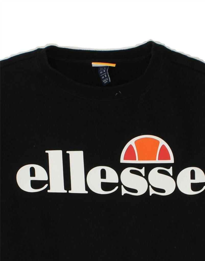 ELLESSE Mens Graphic Sweatshirt Jumper Small Black Cotton | Vintage Ellesse | Thrift | Second-Hand Ellesse | Used Clothing | Messina Hembry 