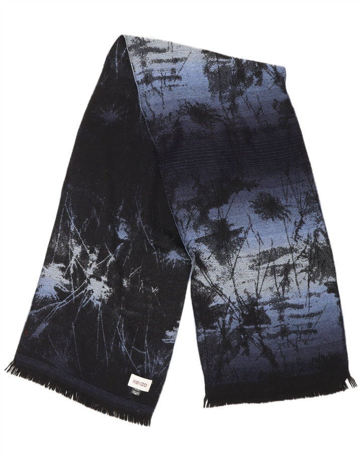 Kenzo Womens Abstract Pattern Rectangle Scarf One Size Navy Blue Wool