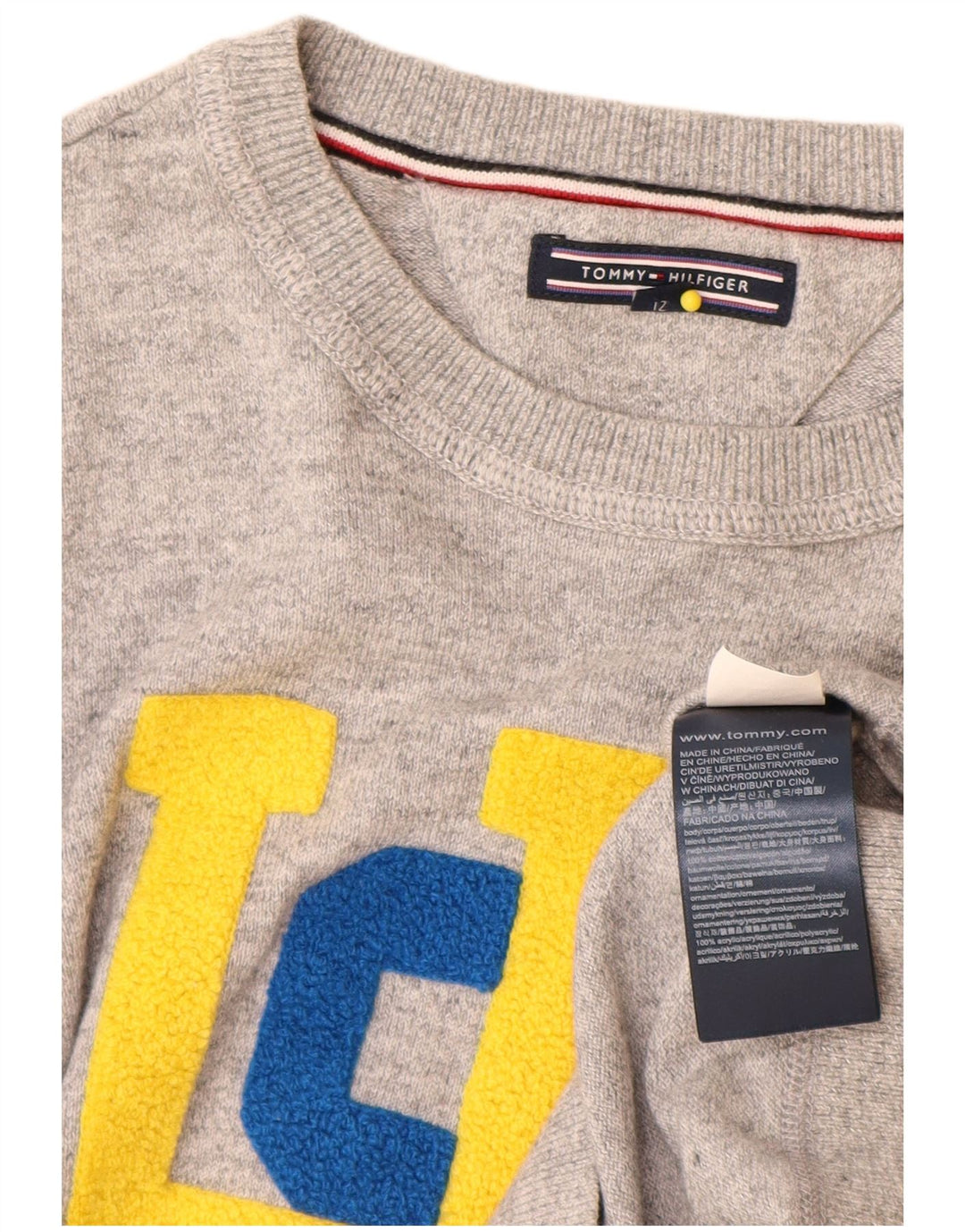 Tommy Hilfiger Boys Graphic Sweatshirt Jumper 11-12 Years Grey Cotton