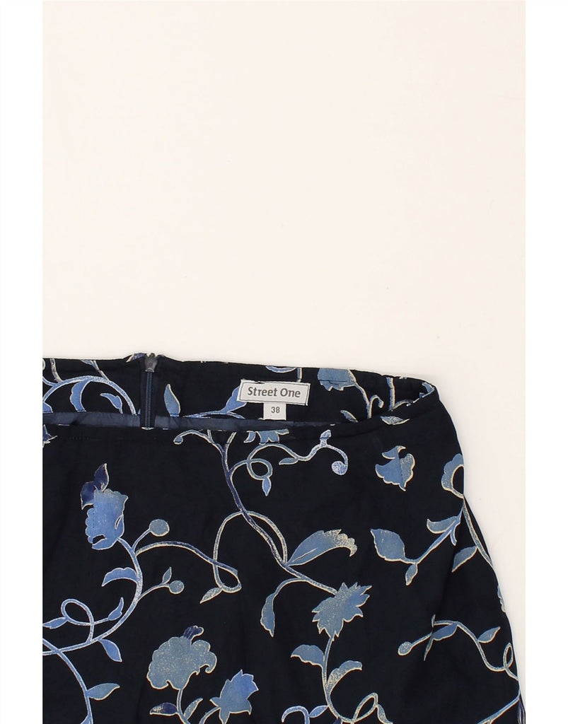 STREET ONE Womens Straight Skirt IT 38 XS W24  Navy Blue Floral Polyester | Vintage Street One | Thrift | Second-Hand Street One | Used Clothing | Messina Hembry 