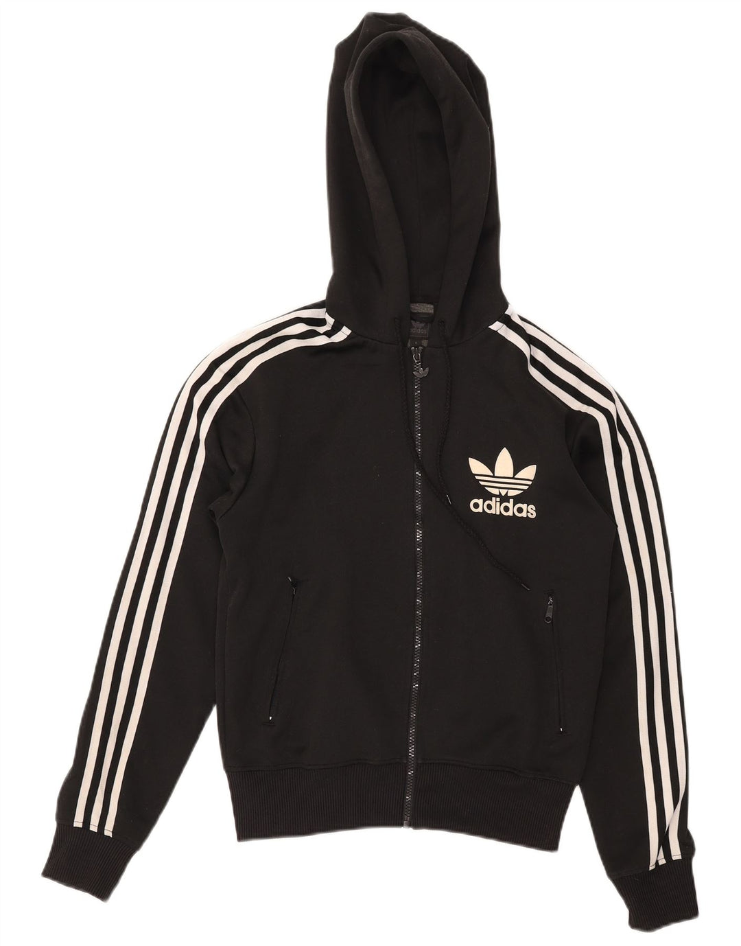 Adidas Womens Graphic Zip Hoodie Sweater UK 10 Small Black Polyester