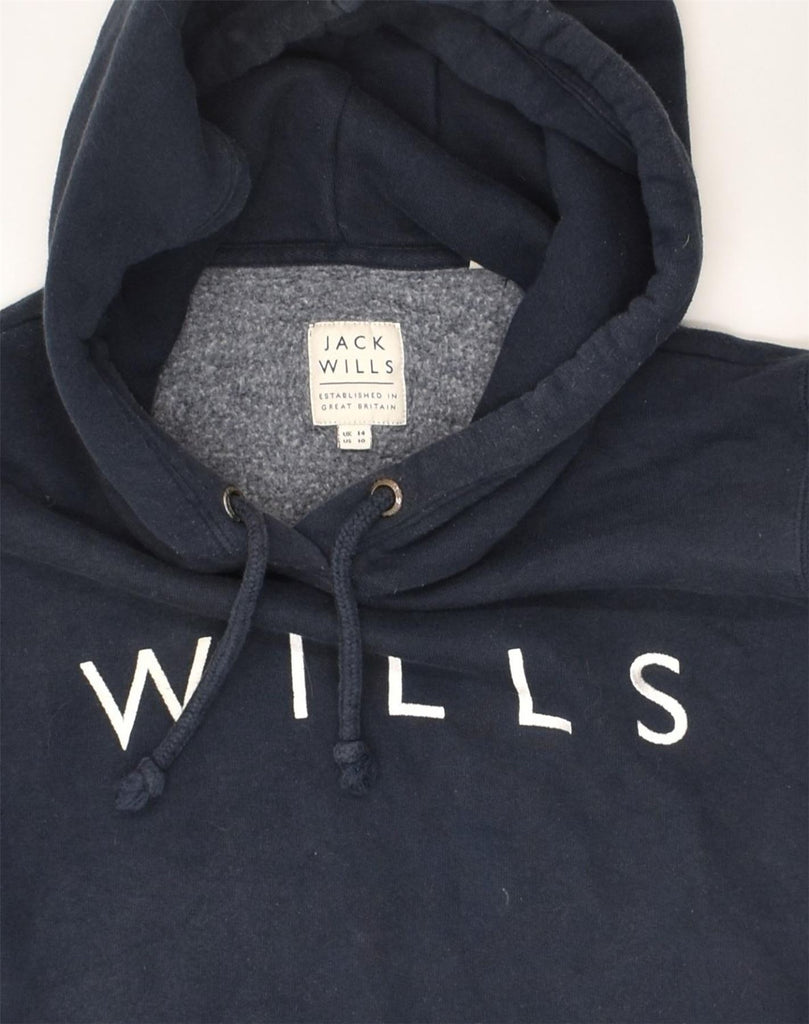 JACK WILLS Womens Graphic Hoodie Jumper UK 14 Large Navy Blue Cotton | Vintage Jack Wills | Thrift | Second-Hand Jack Wills | Used Clothing | Messina Hembry 