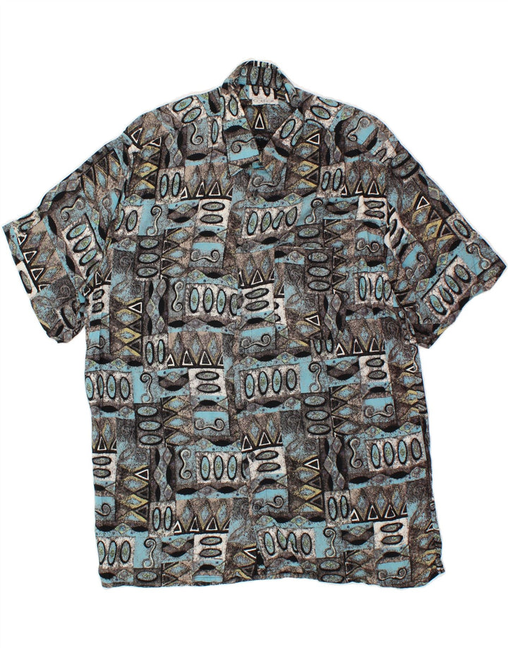 VINTAGE Mens Abstract Pattern Short Sleeve Shirt Large Blue Viscose Vintage Vintage and Second-Hand Vintage from Messina Hembry 