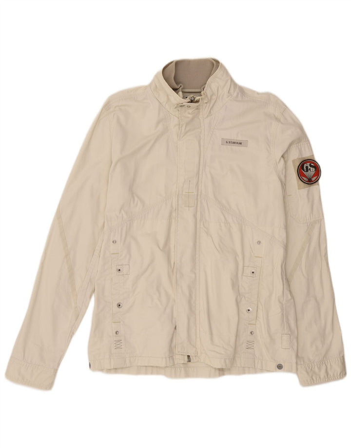 G-Star Mens Bomber Jacket UK 42 XL Off White Cotton