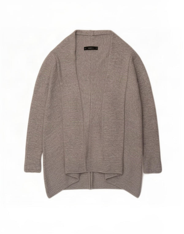 Zara Womens Asymmetric Open Cardigan Sweater UK 14 Medium Grey Acrylic