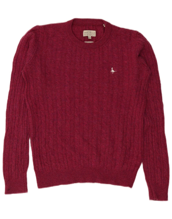 Jack Wills Womens Crew Neck Jumper Sweater UK 12 Medium Burgundy