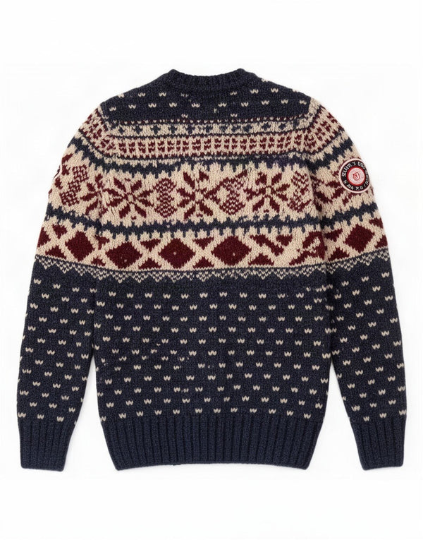 Superdry Mens Boat Neck Jumper Sweater Small Navy Blue Fair Isle Acrylic