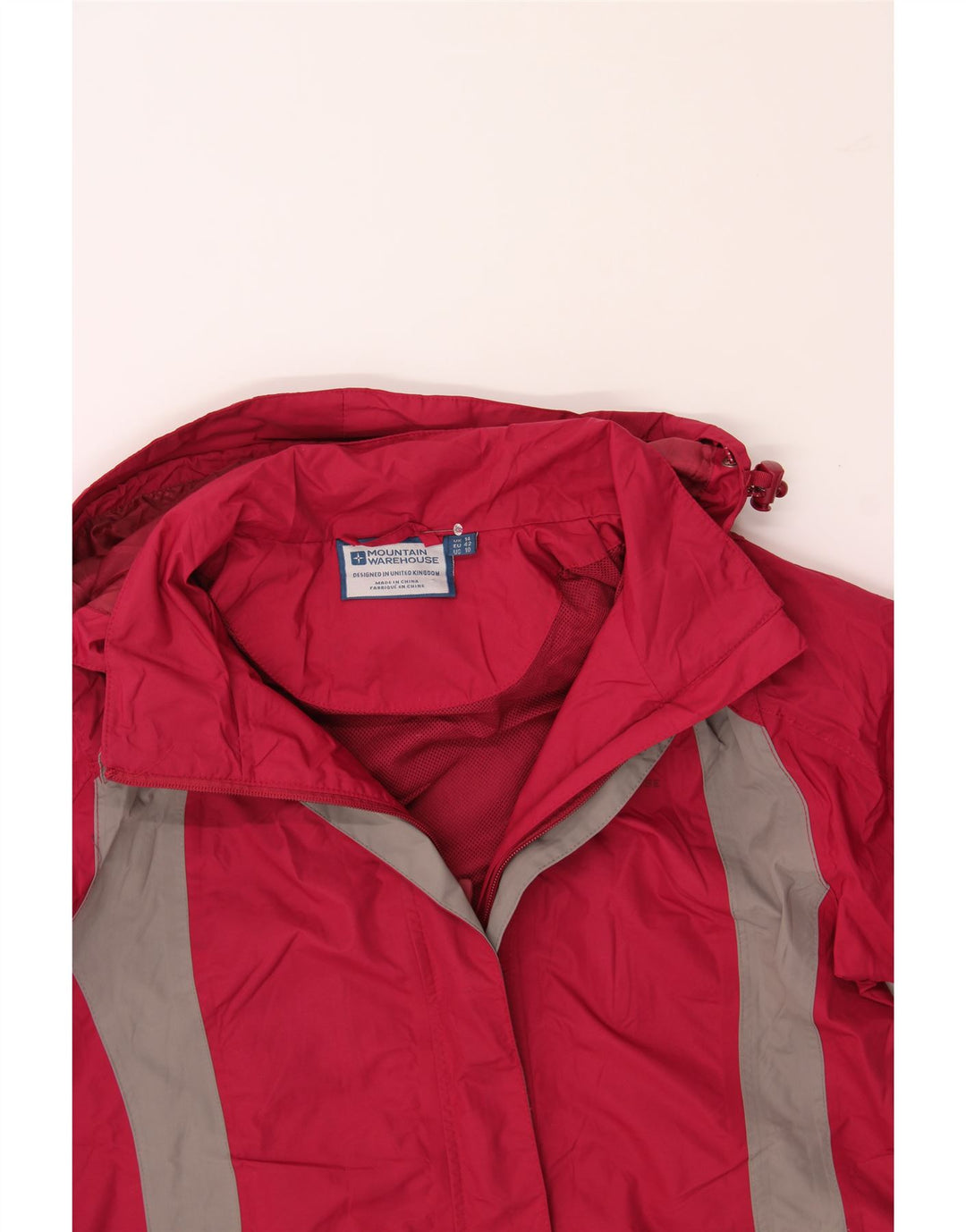 MOUNTAIN WAREHOUSE Womens Hooded Rain Jacket UK 14 Large  Red Colourblock Vintage Mountain Warehouse and Second-Hand Mountain Warehouse from Messina Hembry 