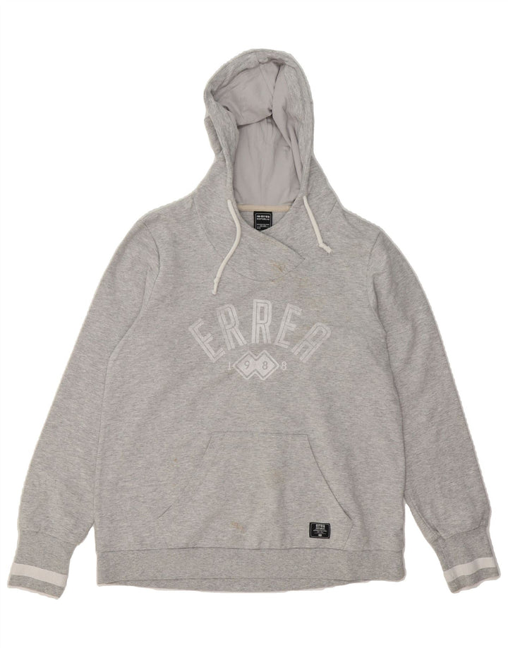 ERREA Womens Graphic Hoodie Jumper UK 16 Large Grey Cotton Vintage Errea and Second-Hand Errea from Messina Hembry 