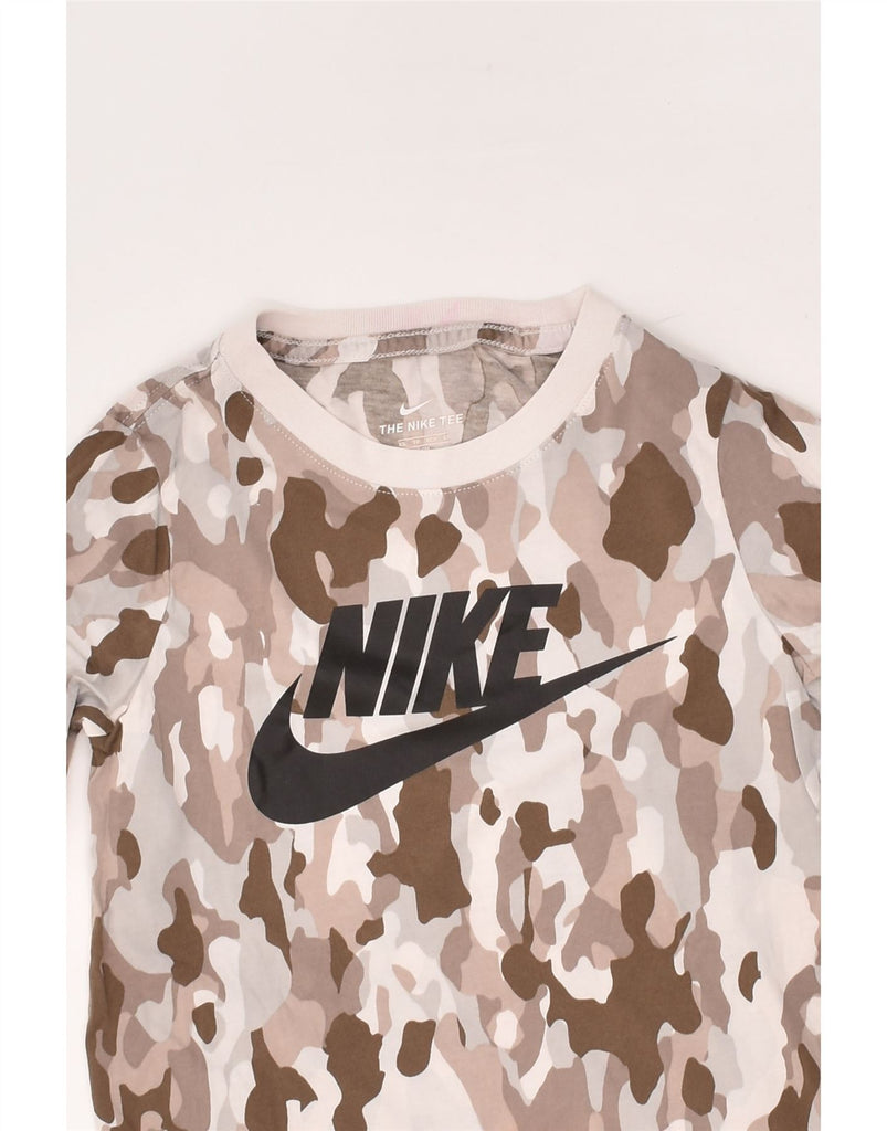 NIKE Boys Graphic Top Long Sleeve 9-10 Years XS Grey Camouflage Cotton | Vintage Nike | Thrift | Second-Hand Nike | Used Clothing | Messina Hembry 