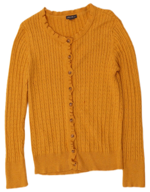 Eddie Bauer Womens Cardigan Sweater UK 10 Small Yellow Cotton